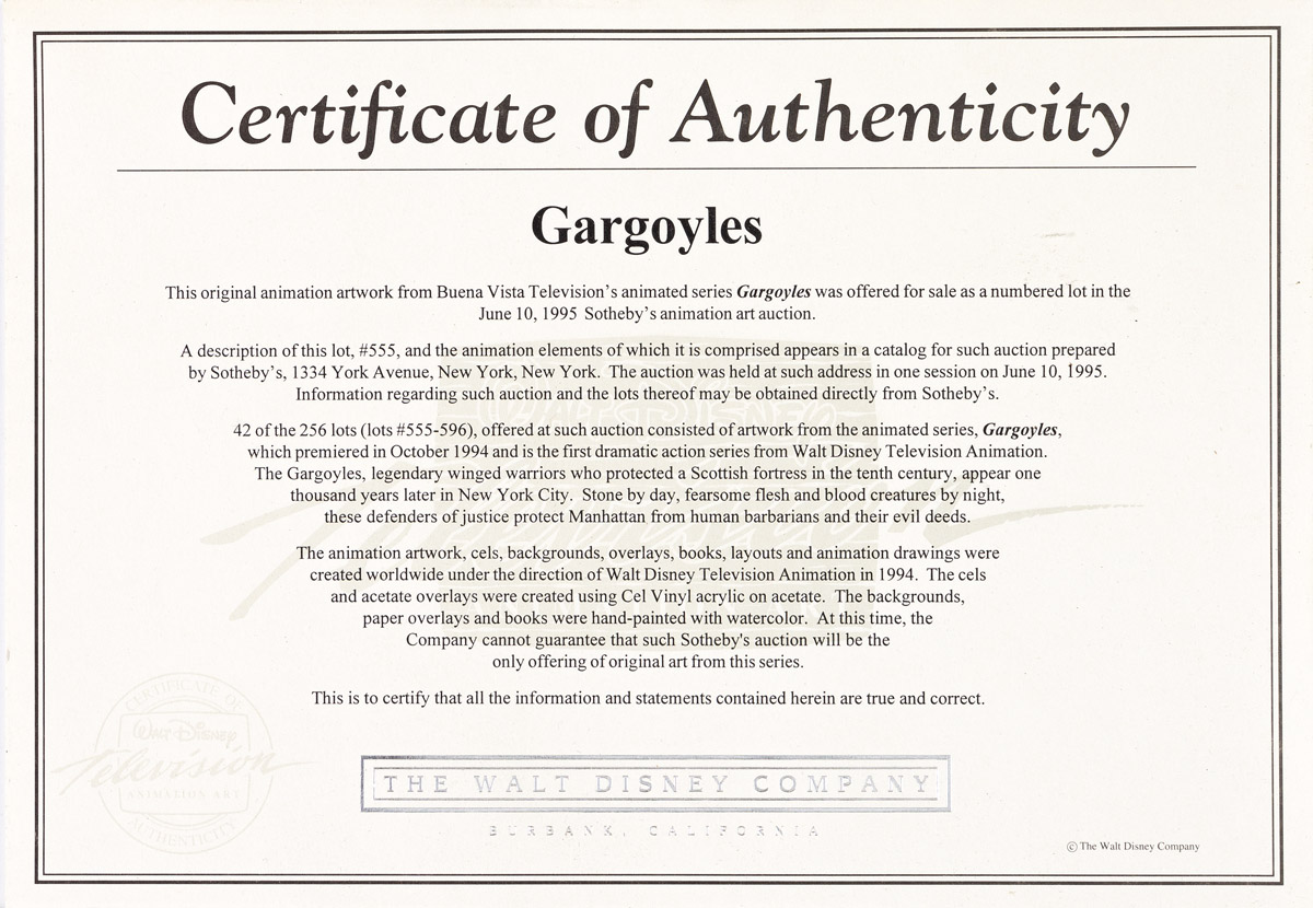 (WALT DISNEY STUDIOS.) Gargoyles. [ANIMATION]